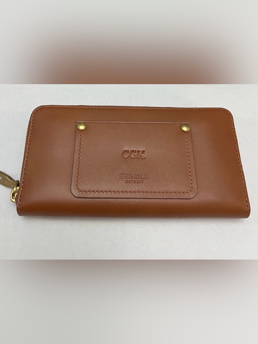 Shinola Detroit Luxury Cognac Leather Zip Around Wallet (Monogrammed CGK)